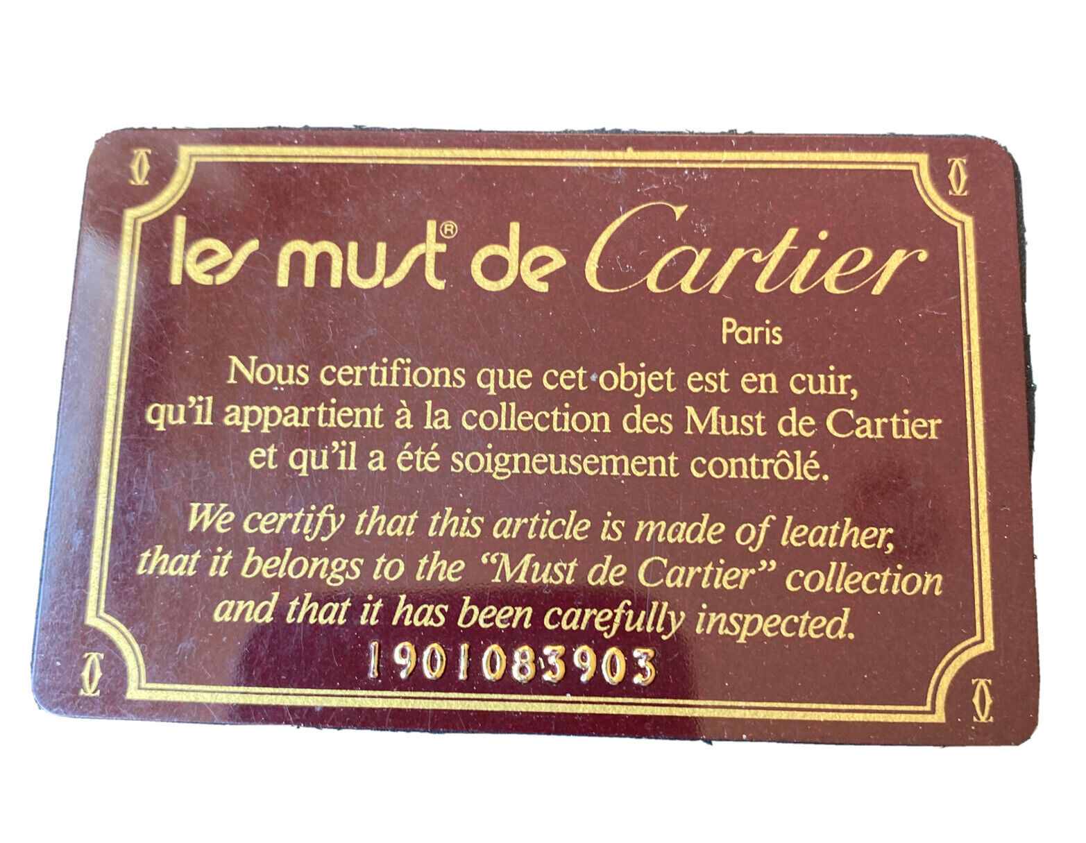 Les Must De Cartier leather Products Certificate Blank