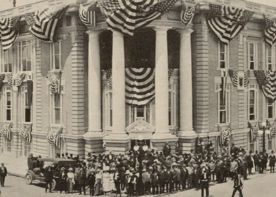 1912 Dedication Elks Club Building Denver Colorado crowd people patriotic F335