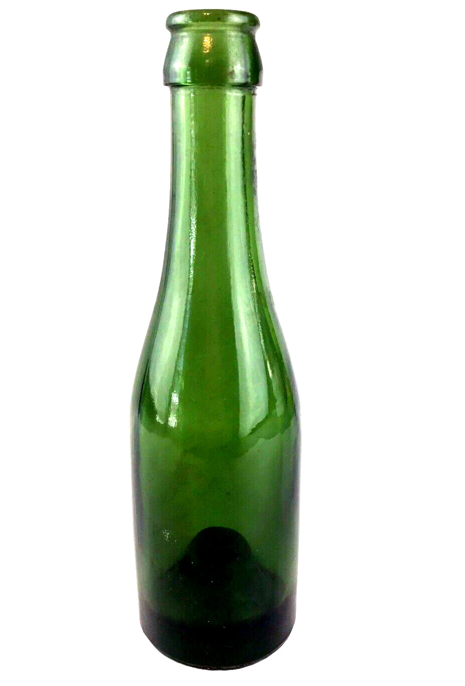 Old Antique Green Glass Soda Or Liquor Bottle Indent Thick Indented Bottom