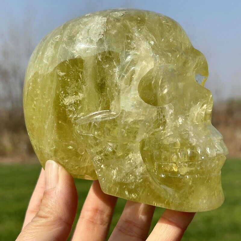 2.52LB Natural Citrine Skull Hand Carved Quartz Crystal Reiki Skull Healing Gift