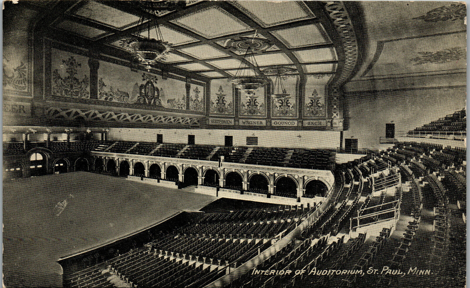 St. Paul Auditorium Interior View B&W 1910 Vintage Postcard AA1