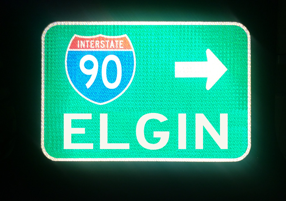 ELGIN Interstate 90 route road sign- Illinois, Chicago Cubs, Bulls, Bears