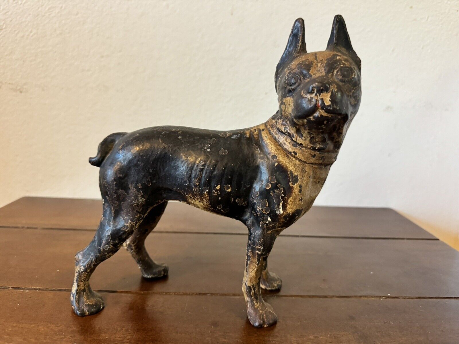 Antique Cast Iron  Boston Terrier Door Stop 8”Long 8-3/4”High, Very Solid