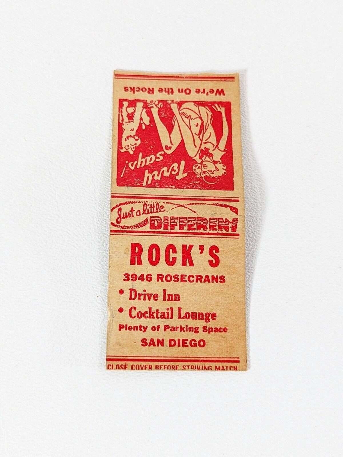 Just a little different ROCKS drive-in and cocktail lounge 1940s matchbook cover