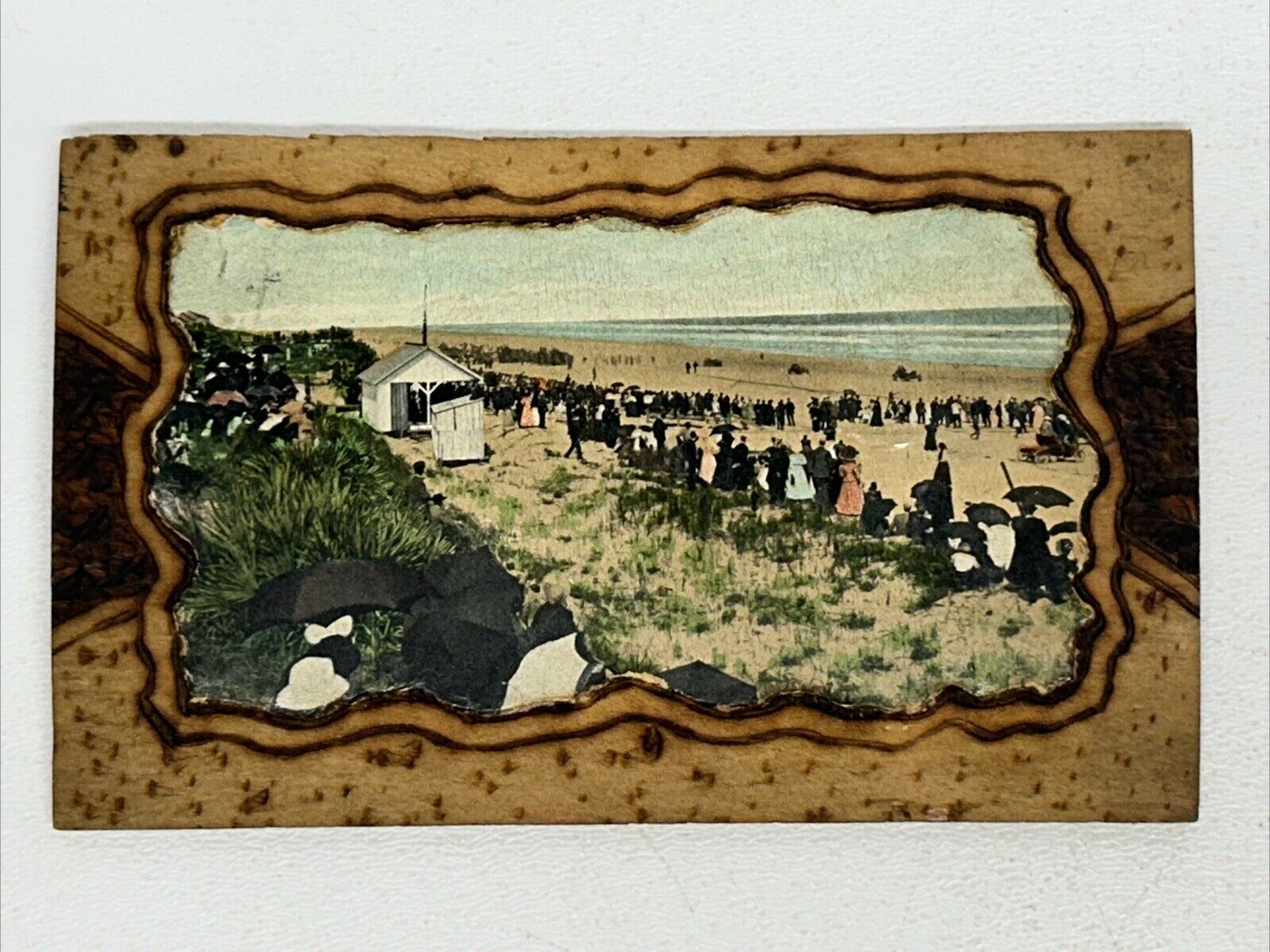Vintage Postcard, 1908 ‘Daytona Beach Race’ Picture On Woodburned Wood