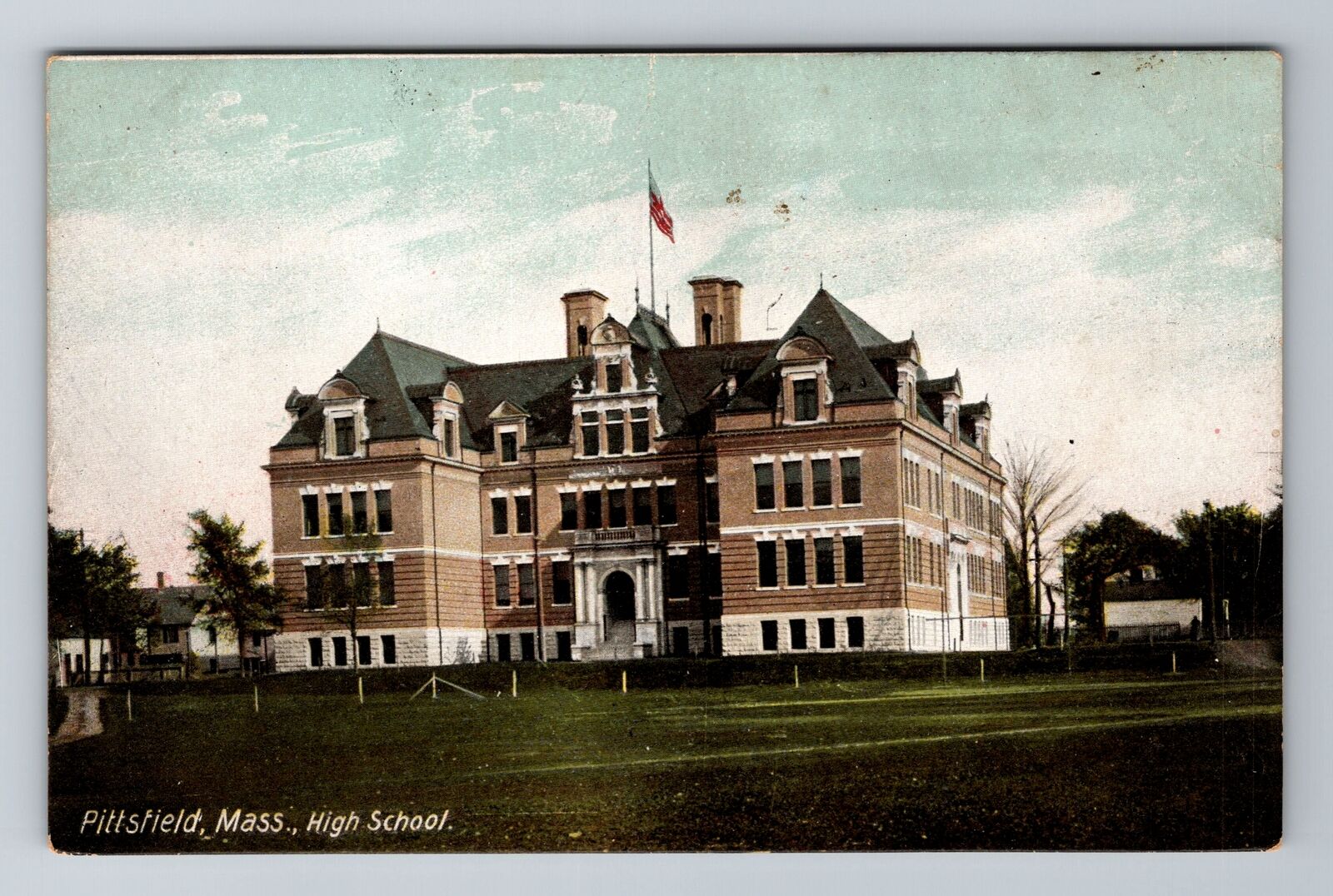 Pittsfield, MA-Massachusetts, High School Building Antique, Vintage Postcard