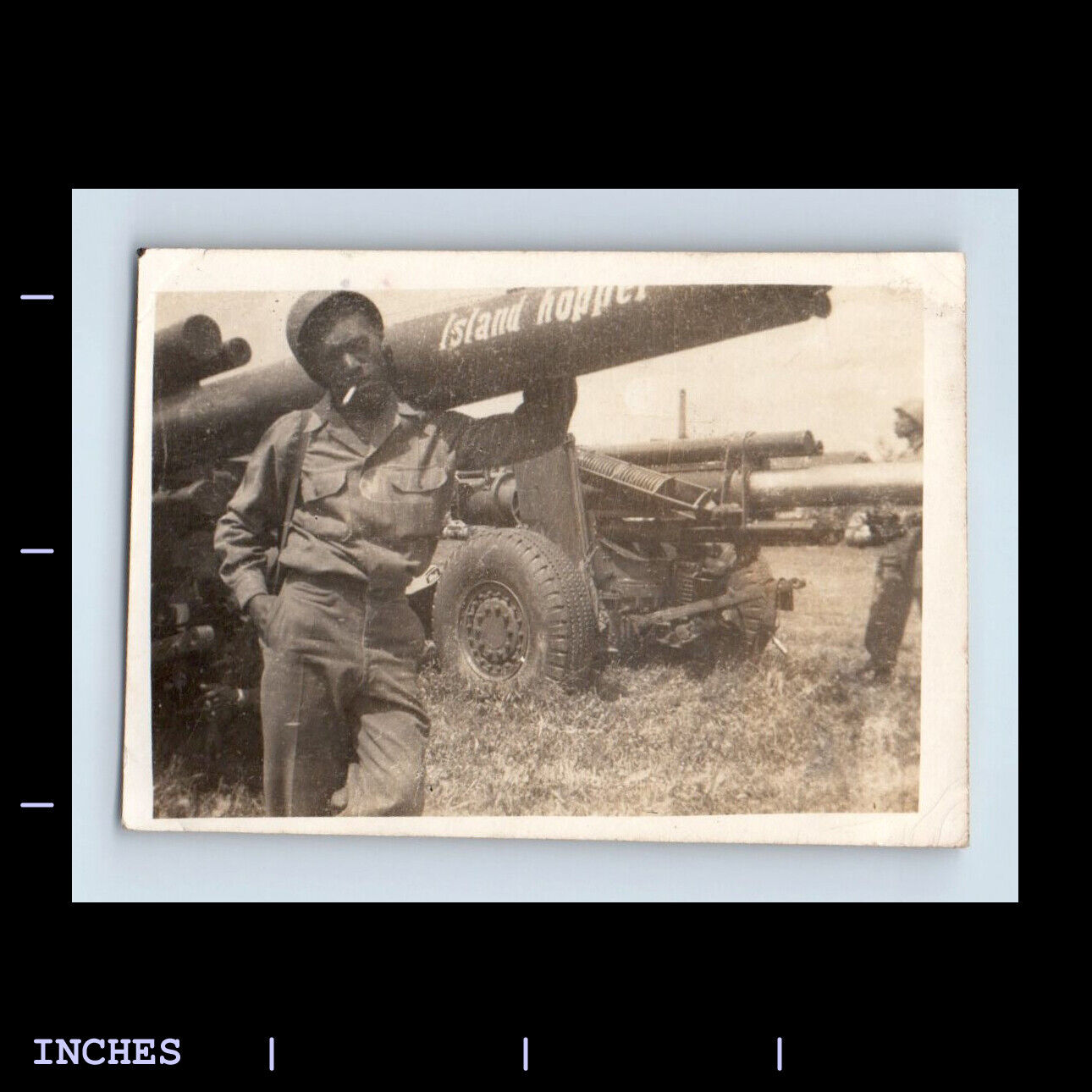 Vintage Photo BLACK AFRICAN AMERICAN ARMY MAN SOLDIER SMOKING