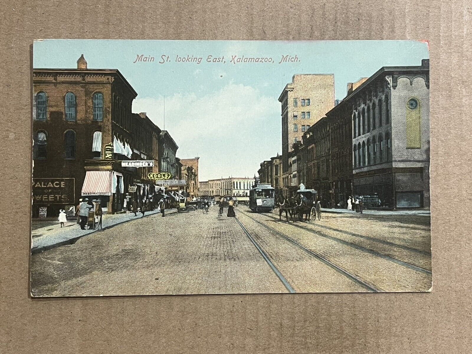 Postcard Kalamazoo MI Michigan Main Street Trolley Horse Carriage Vintage PC