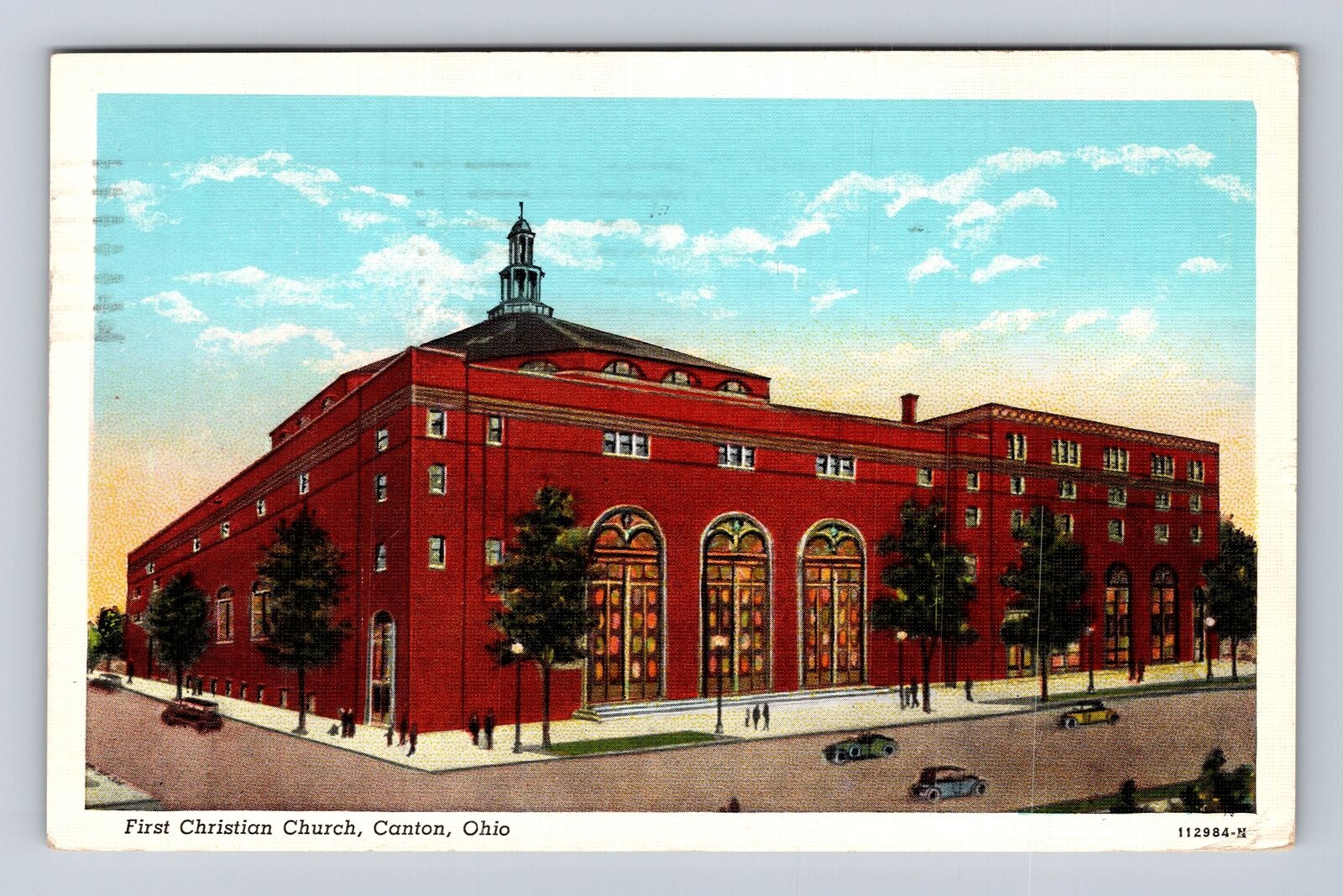 Canton OH-Ohio, Panoramic View First Christian Church Vintage c1940 Postcard