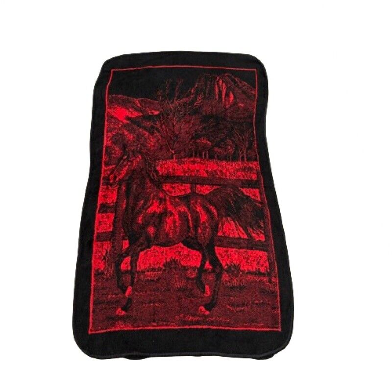 Vintage San Marcos Horse Mountains Fence Blanket Red Black Reversible 95”x73”