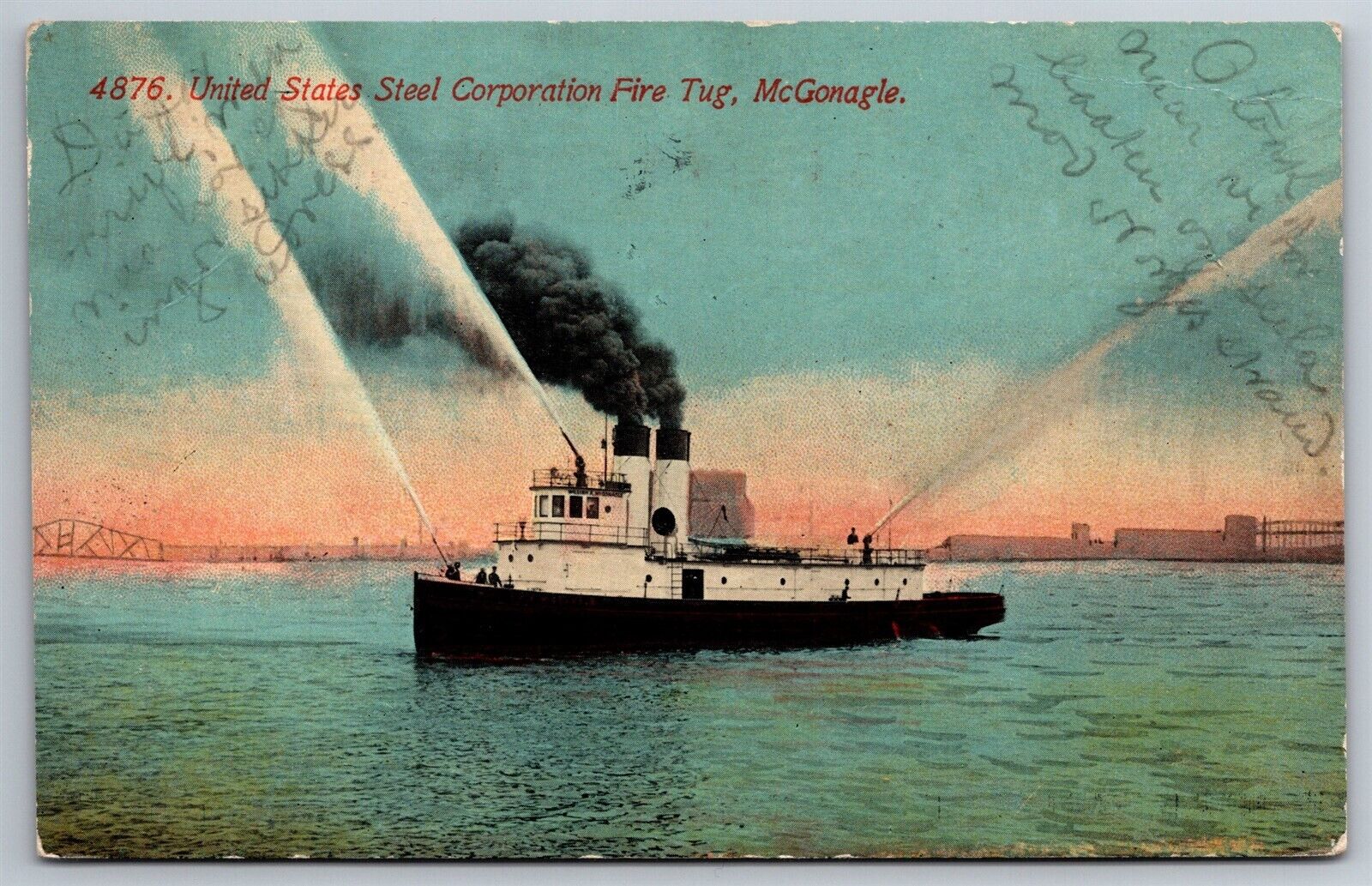 Fire Tug Boat McGonagle Fire Fighting Antique Duluth MN C1907 Postcard H3
