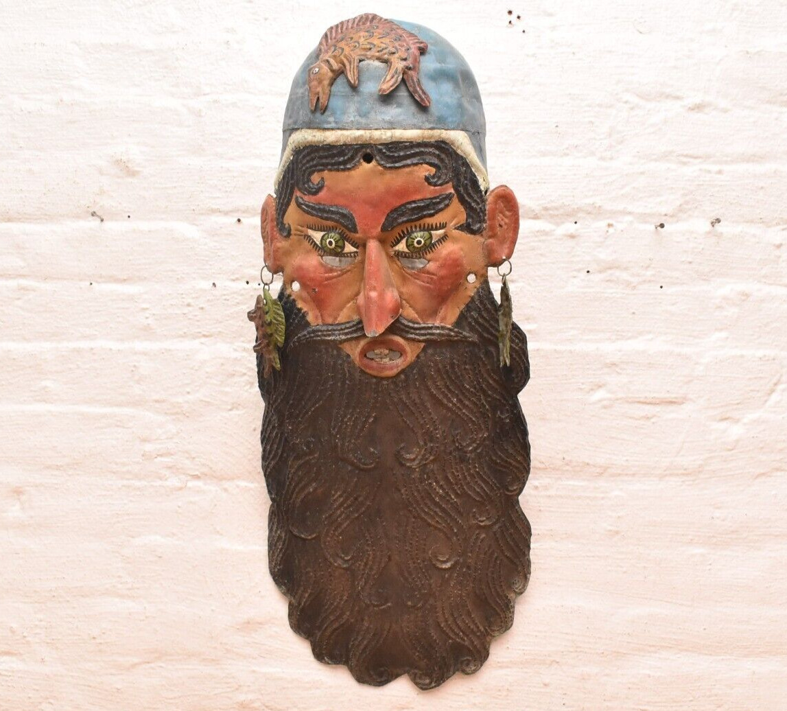 HUGE Vintage Mexican, Hammered Guerrero Copper Dance / Festival Mask Folk Art.