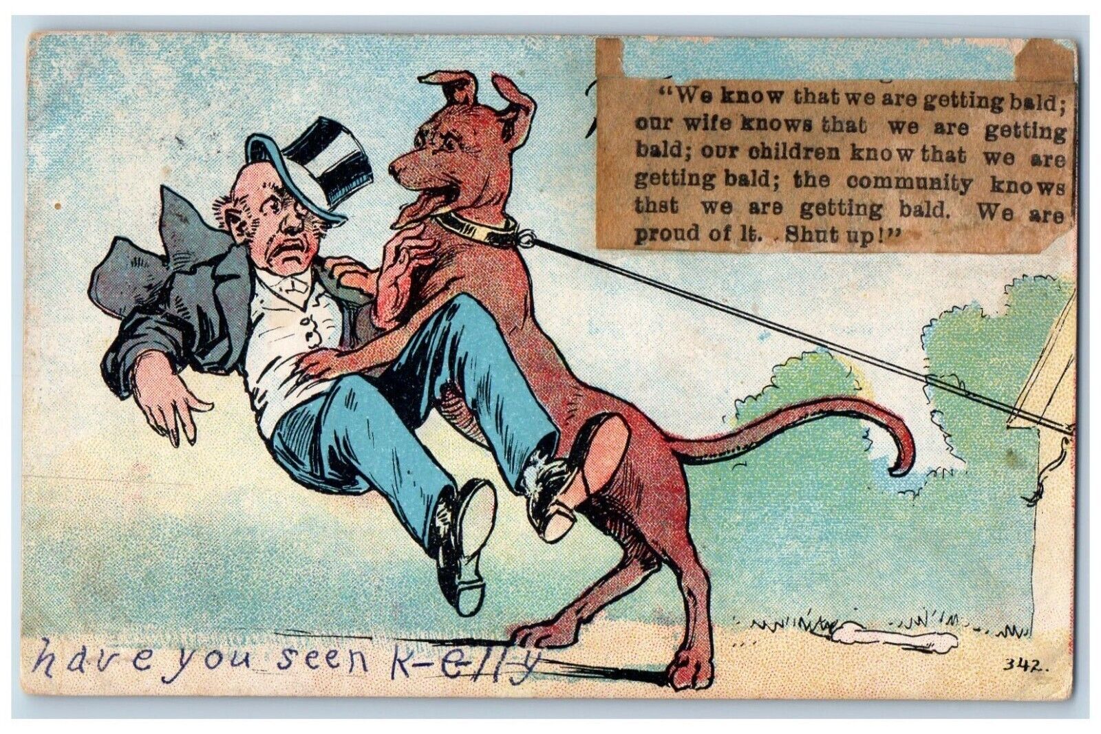 Carmichael Postcard Kelly Humor Dog Grabbed Old Man Clinton MO 1910 Antique