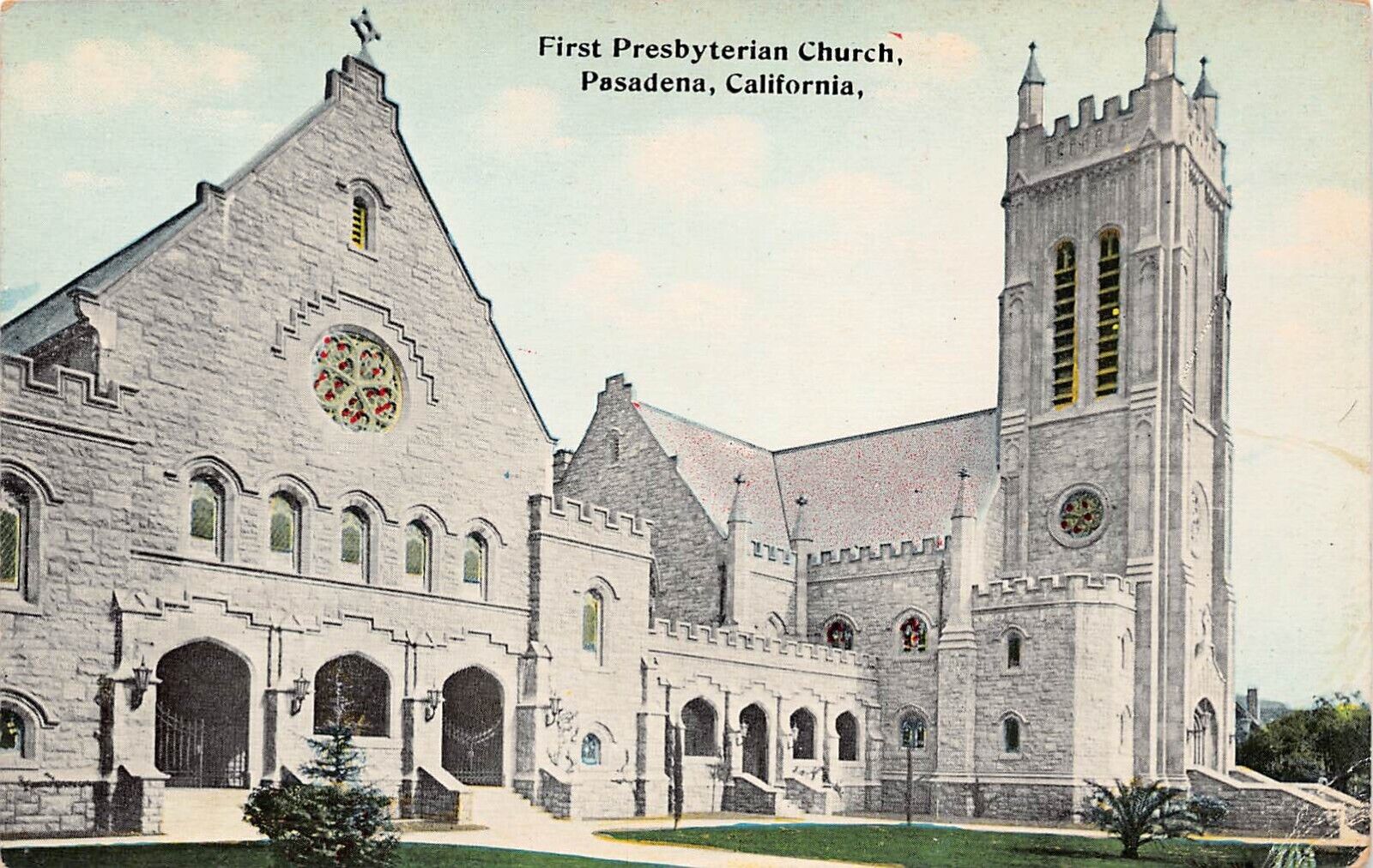Pasadena CA California First Presbyterian Church Downtown 1910s Vtg Postcard B49