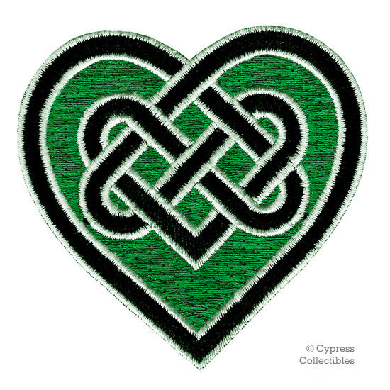CELTIC HEART GREEN iron-on PATCH embroidered IRISH EIRE IRELAND LOVE KNOT EMBLEM