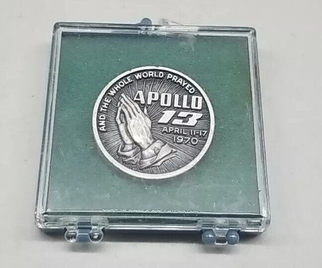 NASA Apollo 13 1970 Balfour Pewter Coin Medallion 2 Sided + Case 1.25” NOS Minty