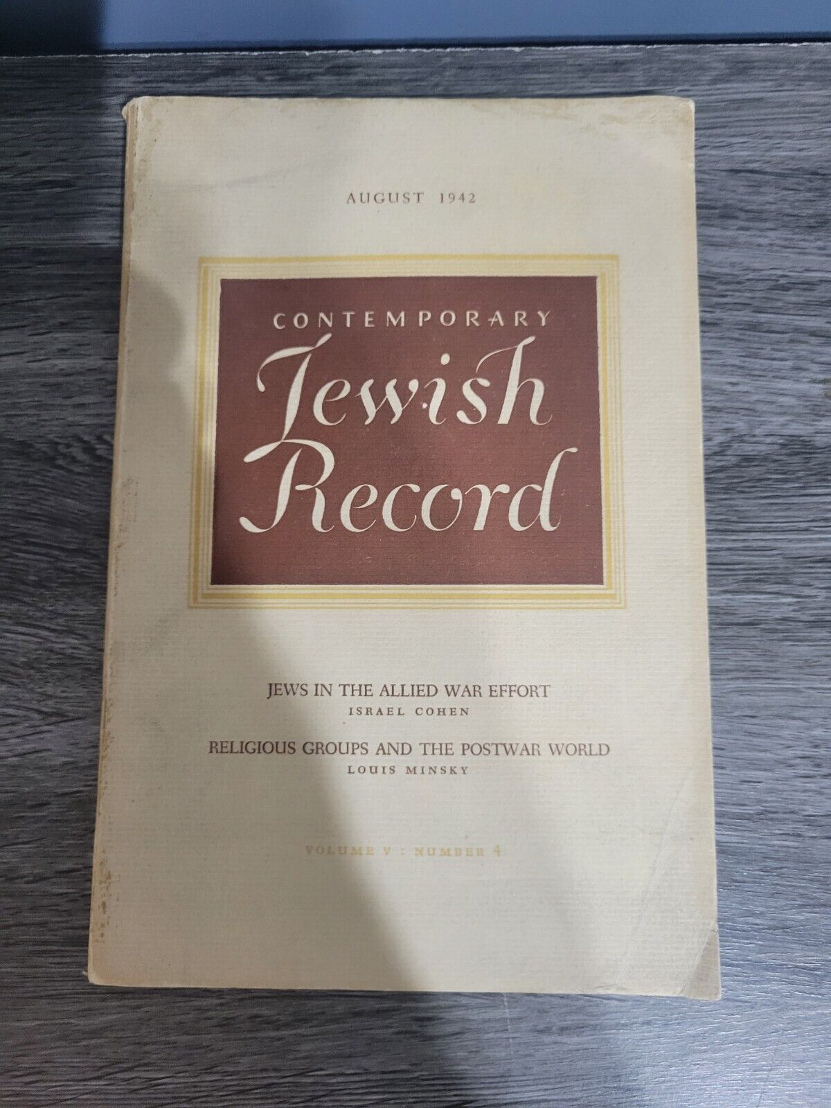 Vintage Contemporary Jewish Record Volume V # 4 August 1942