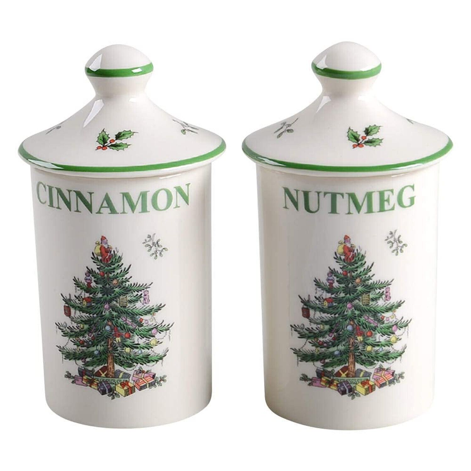 Spode Christmas Tree Spice Jars | Set of 2 Cinnamon and Nutmeg Beautiful and ...