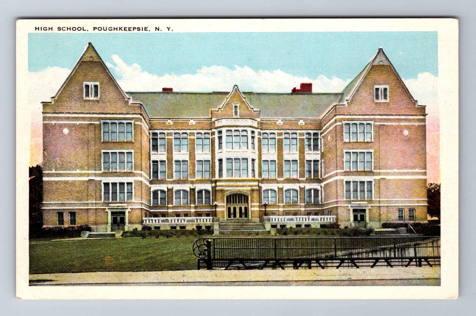 Poughkeepsie NY-New York, High School Building, antique Vintage Postcard