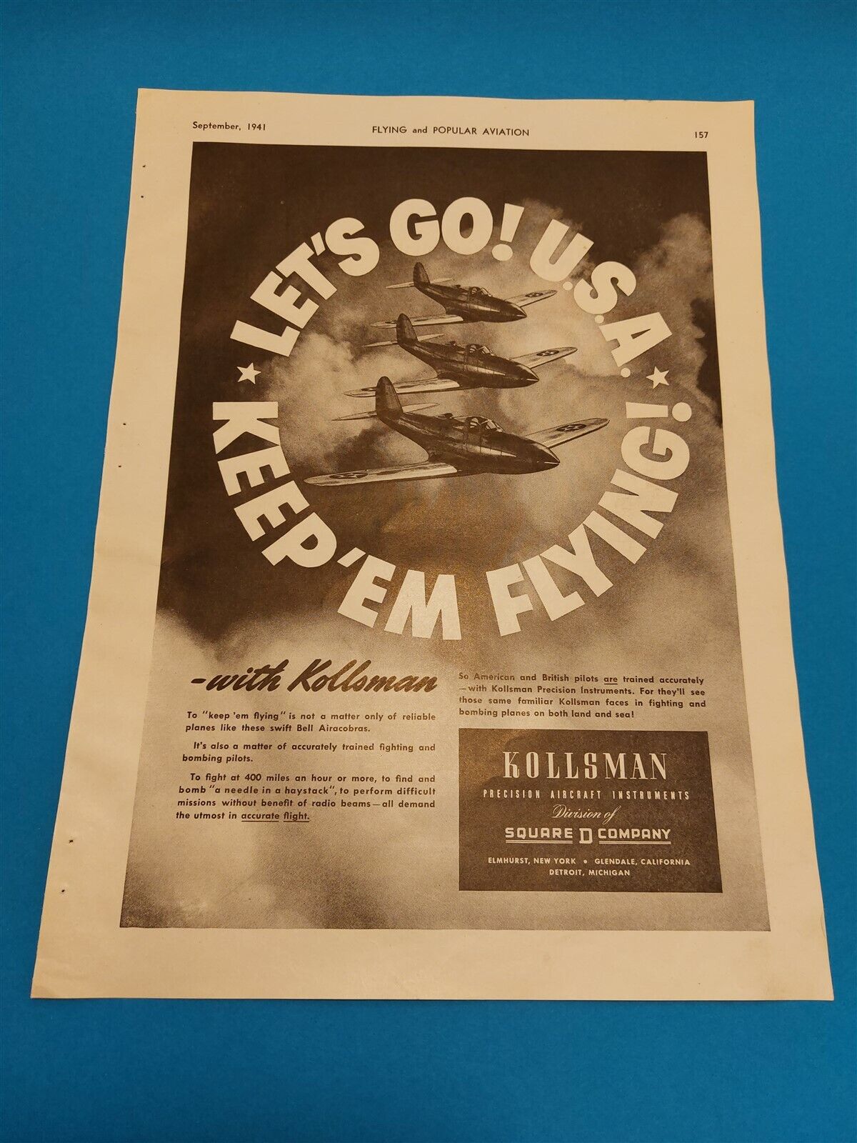Kollsman Precision Aircraft Instruments - Aviation - Original 1941 Print Ad 