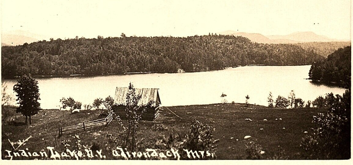1920s INDIAN LAKE NY LAKESIDE CABIN ADIRONDACK MTNS PHOTO RPPC POSTCARD P2849