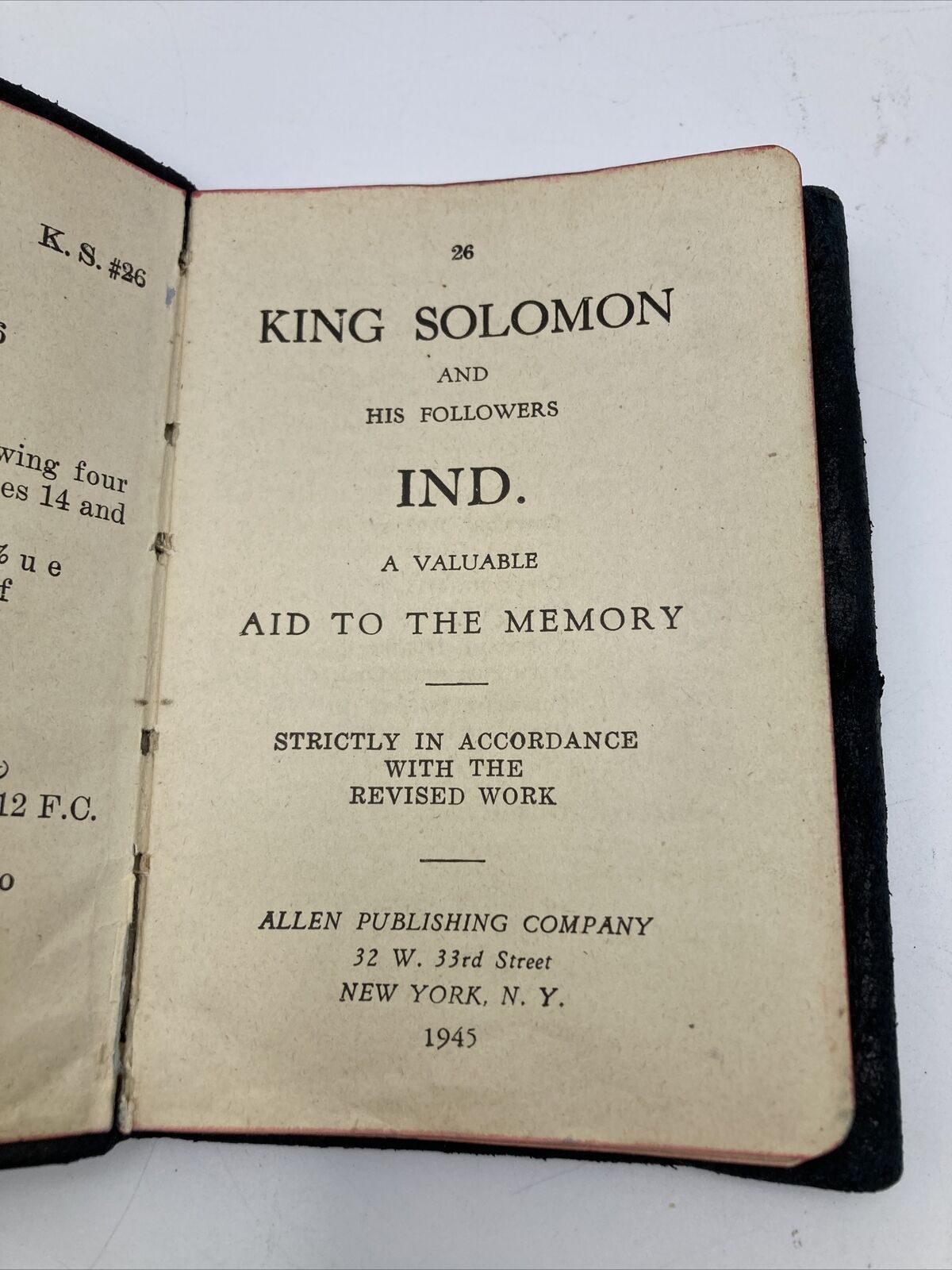 Vintage 1945 Rev. Ed. King Solomon And His Followers Indiana Masonic Handbook