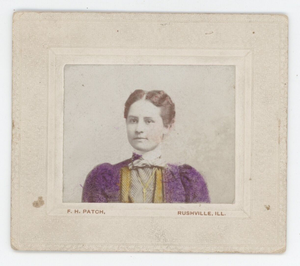 Antique c1880s ID'd Hand Tinted Cabinet Card Woman Eloise Lawler Rushville, IL