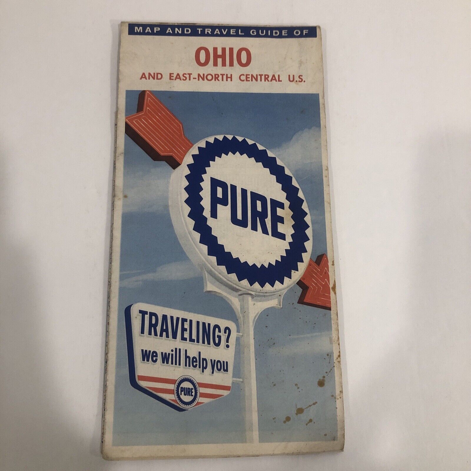 Vintage Ohio Pure Gas Road McNally Map circa 1950\'s 1960\'s, USED with Wearing