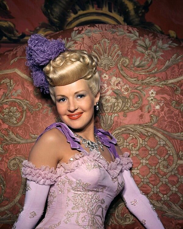 Betty Grable Glorious Vivid Color Glamour 8x10 Photo posing in purple gown