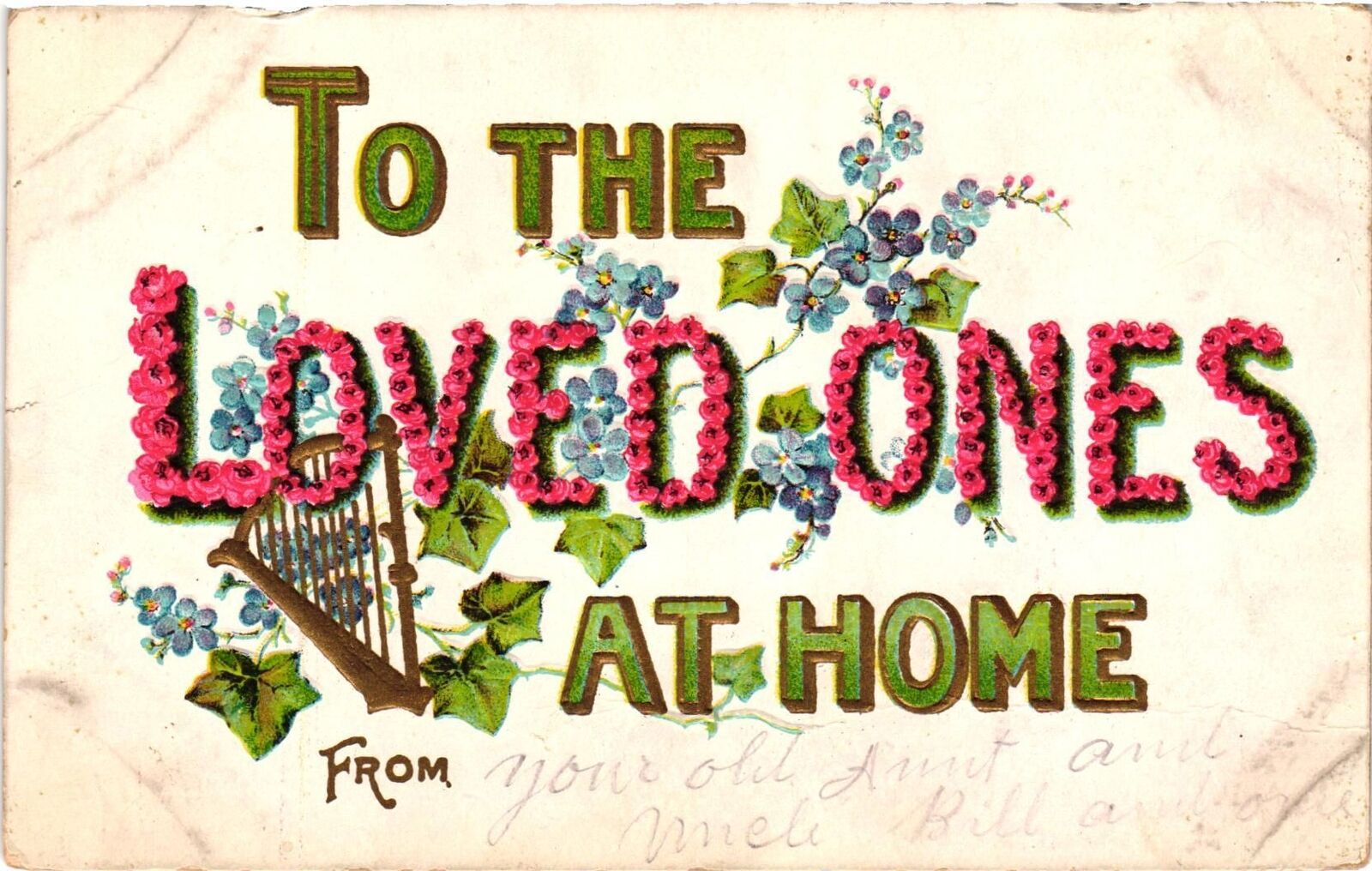 Vintage Postcard- To The Loved Ones At Home Early 1900s