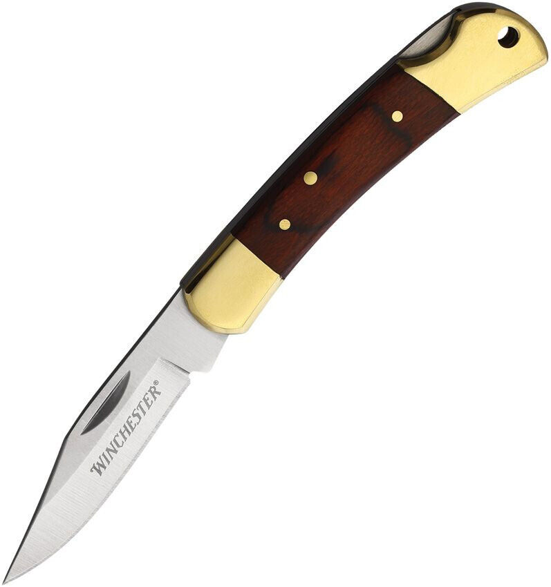 Winchester Small Wood Lockback Brass Folder Pocketknife