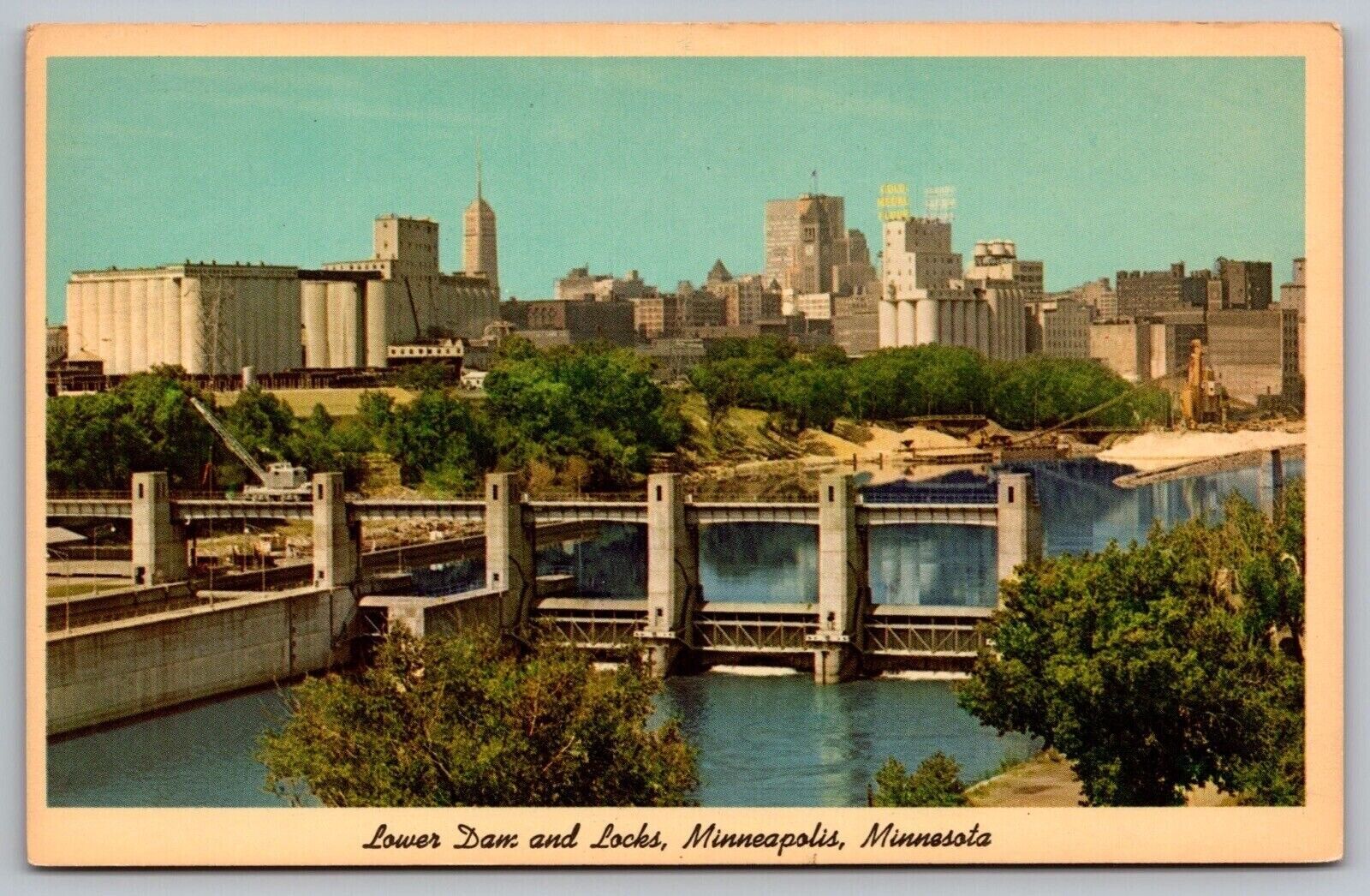 Lower Dam Locks Minneapolis Minnesota Birds Eye View Skyscrapers VNG PM Postcard