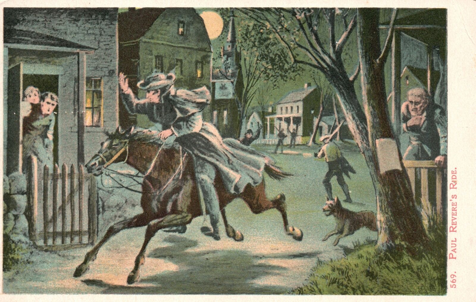 Vintage Postcard 1920s Paul Revere\'s Ride Artwork Patriot in American Revolution
