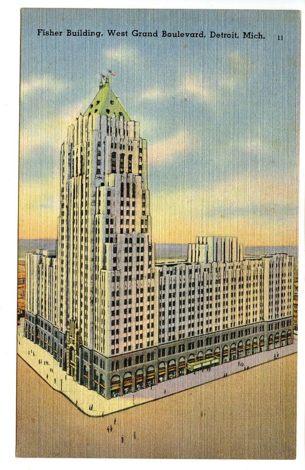 Fisher Building Theater West Grand Blvd Detroit Michigan Vintage Linen Postcard