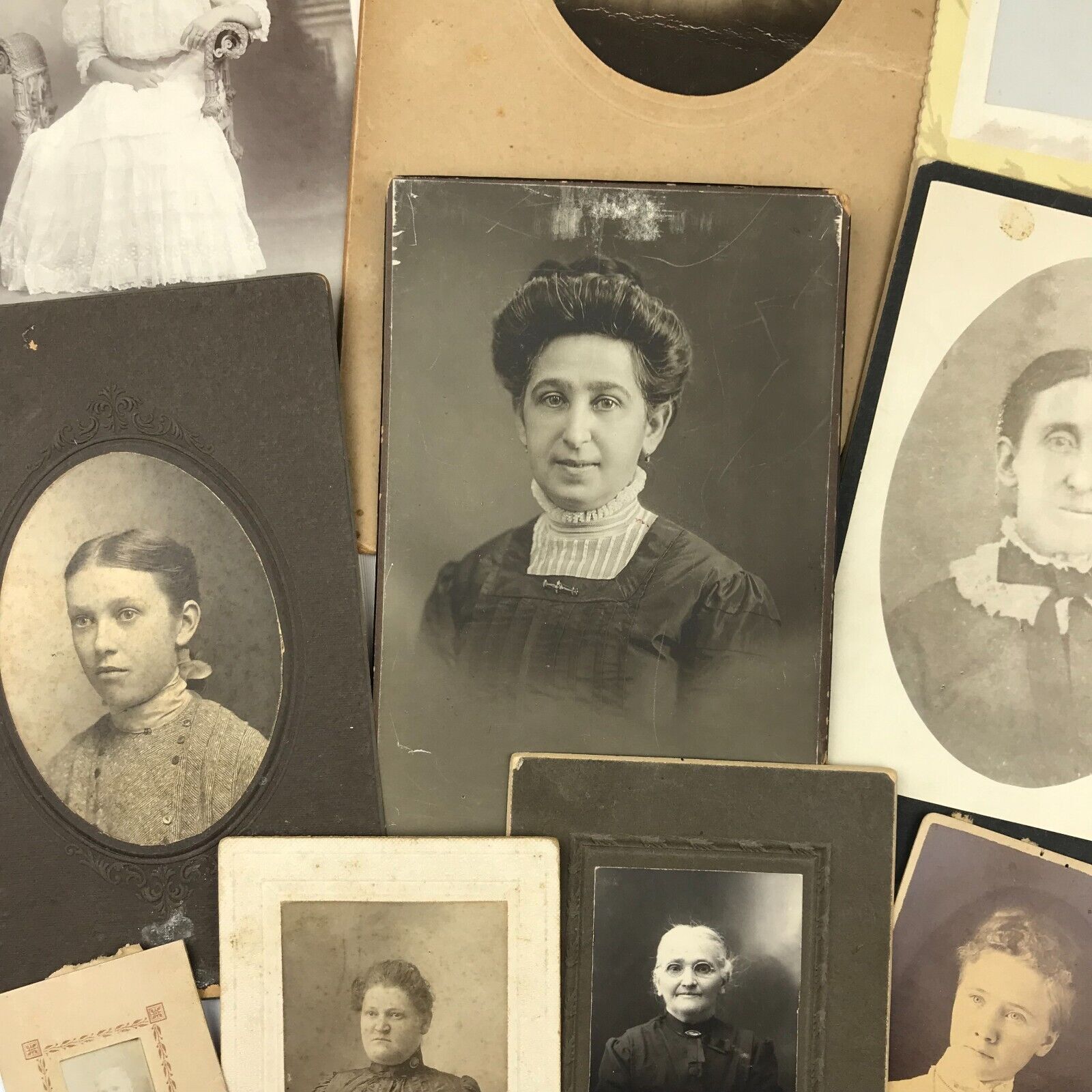Antique Sepia Photo Lot of 10 Women Young Old Carboard Backing Portraits