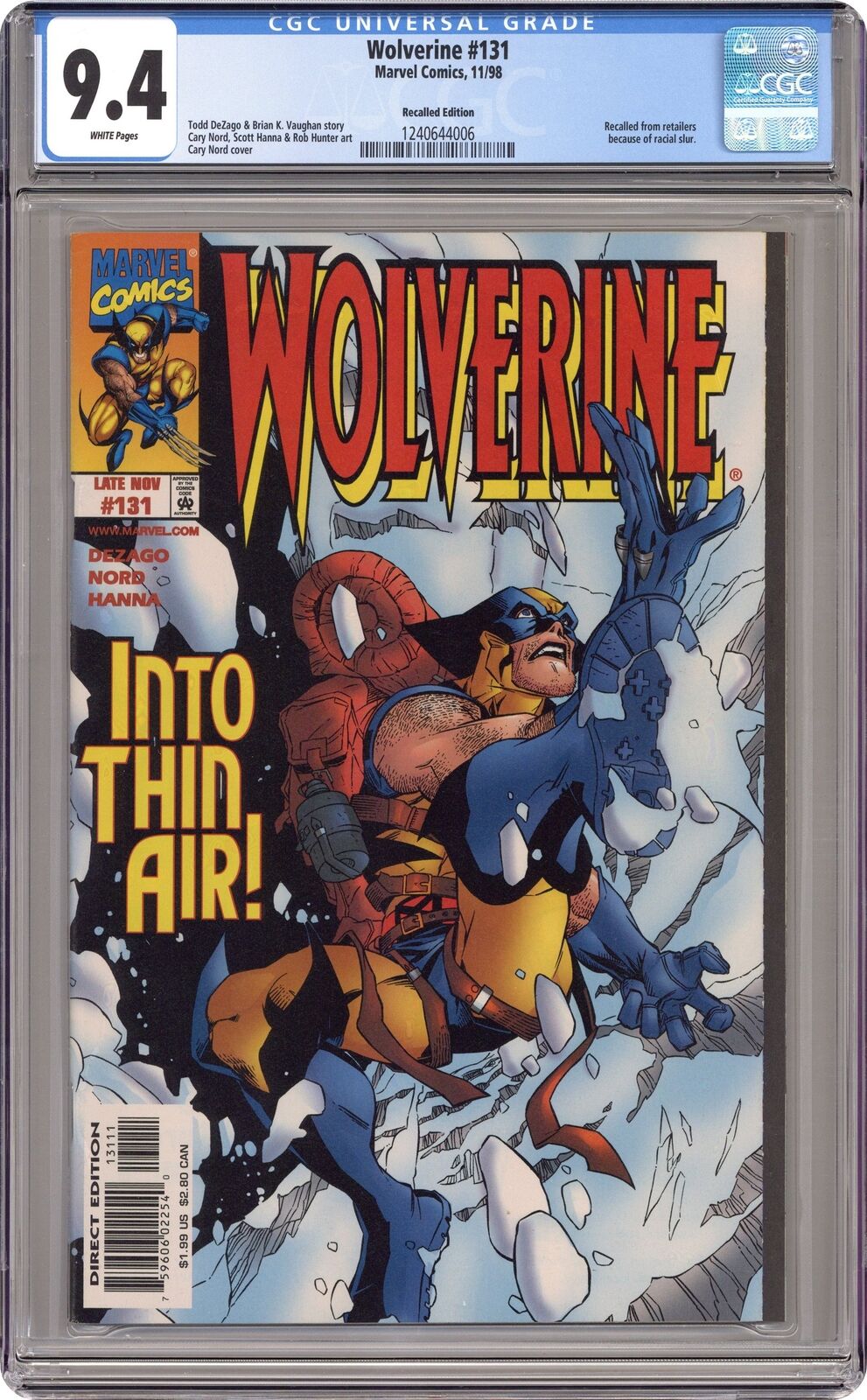 Wolverine #131B Uncensored Variant CGC 9.4 1998 1240644006