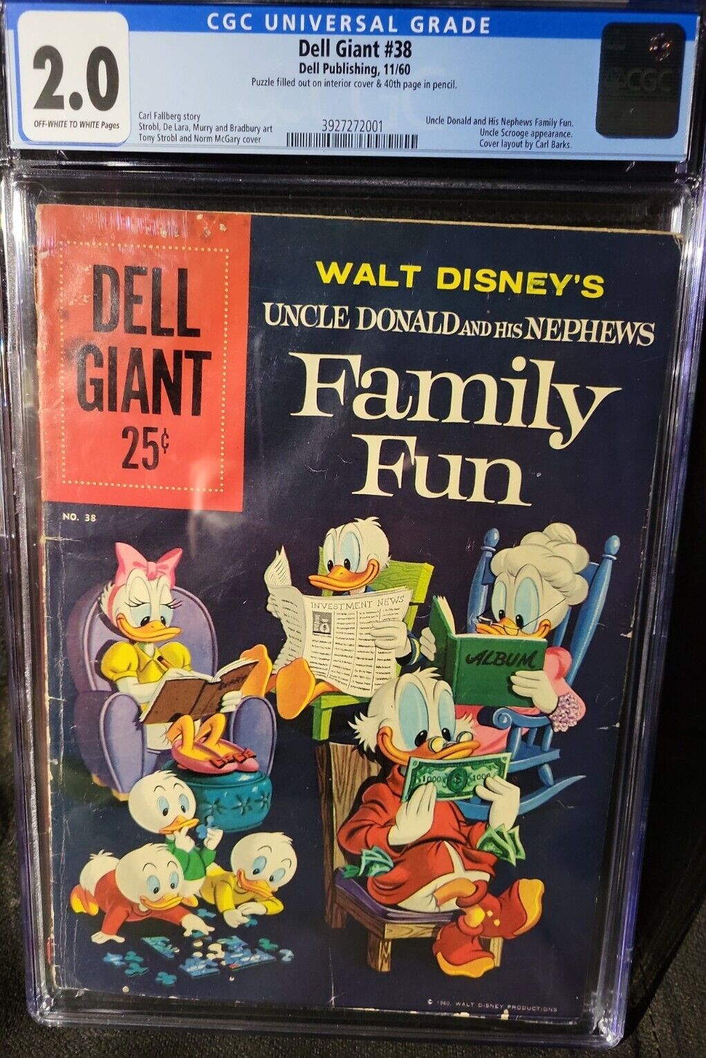 1960 Dell Giant #38 - Donald Duck Family Fun - Barks cover layout  - CGC 2.0