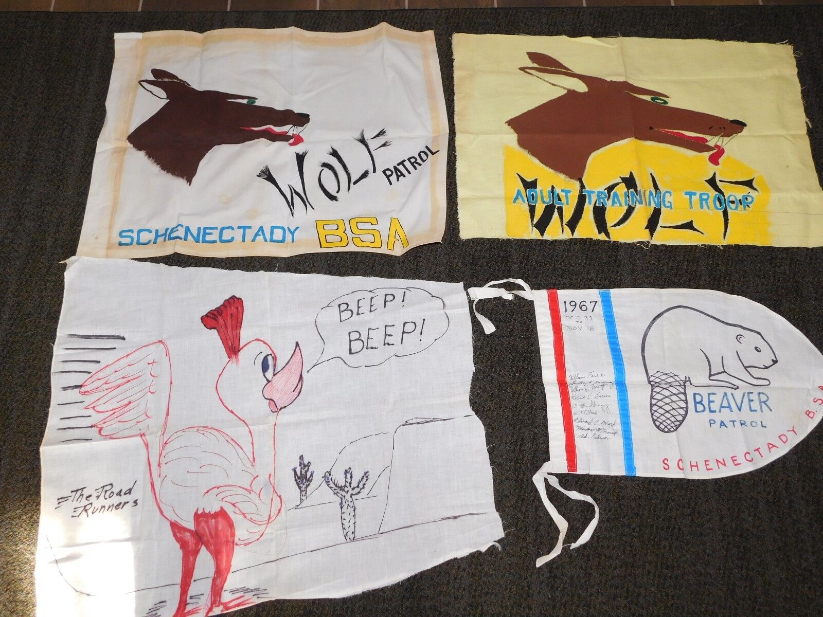VINTAGE BSA BOY SCOUTS OF AMERICA 1967 BEAVER PATROL WOLF SCHENECTADY BANNERS