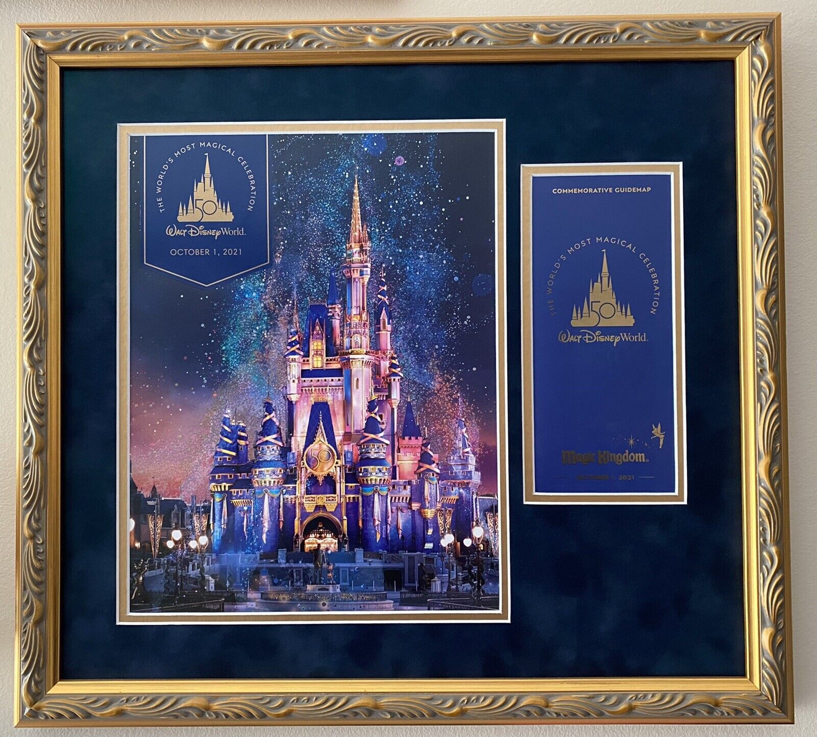 WDW 50th Anniversary Professionally Framed Lithograph & Park Map