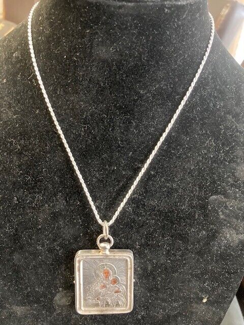 Wonderful Rare Antique Russian Sterling Icon Necklace From Film Collection