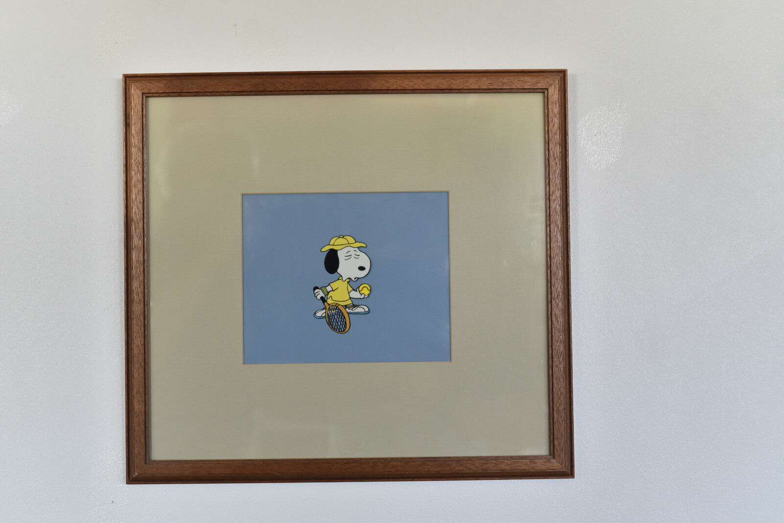 Original Color Animation Production Cel Snoopy at Tennis, Bill Melendez, Framed