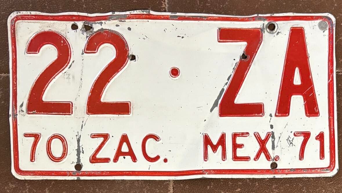Mexico 1970-1971 ZACATECAS License Plate # 22 ZA