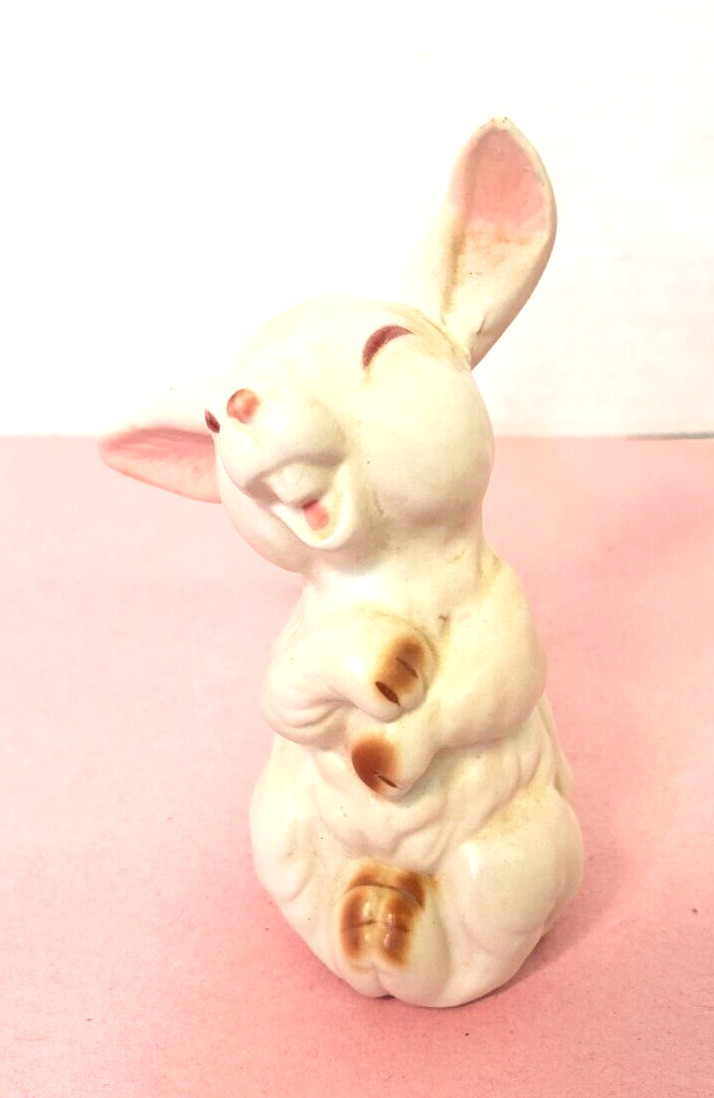 Lefton Laughing White Bunny Rabbit Figurine # 8285
