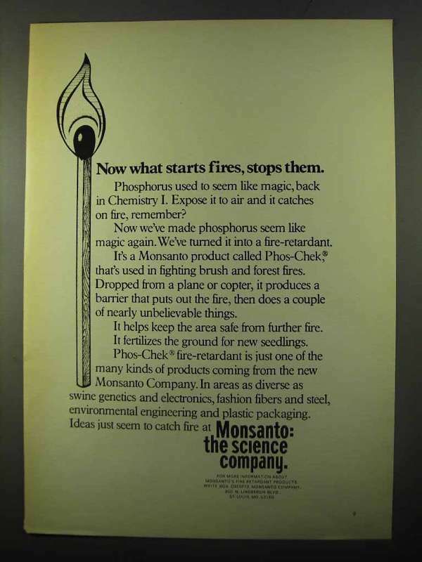 1971 Monsanto Phos-Chek Fire Retardant Ad - Starts Fire