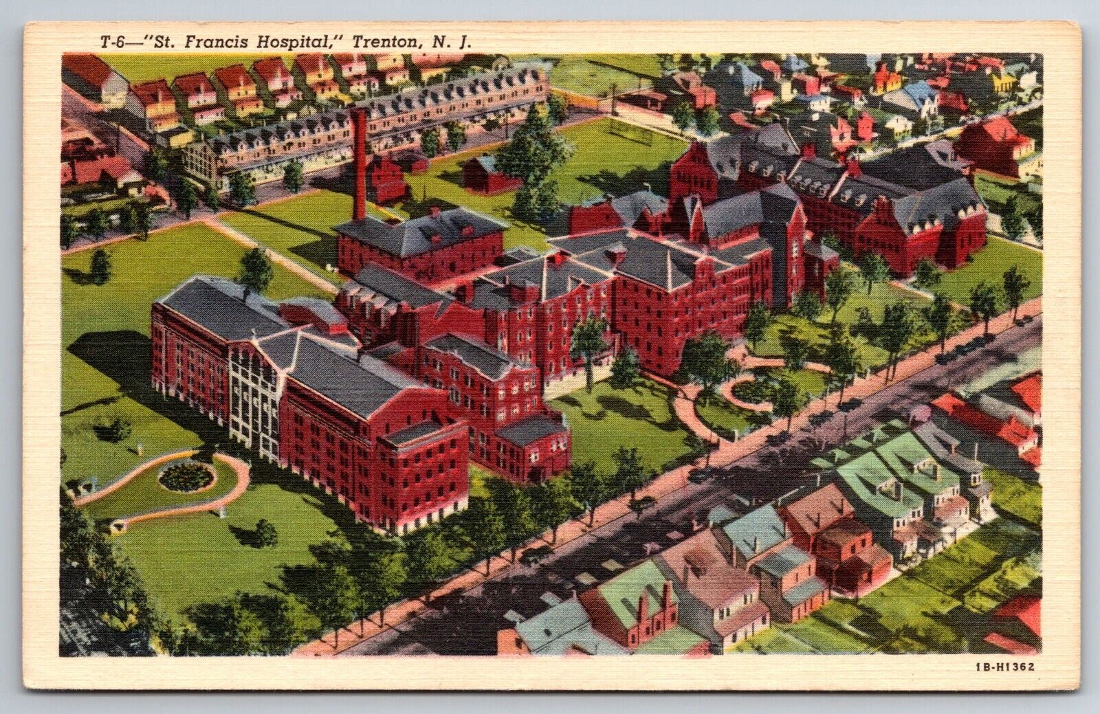 Vintage Postcard NJ Trenton St. Francis Hospital Aerial View -5502