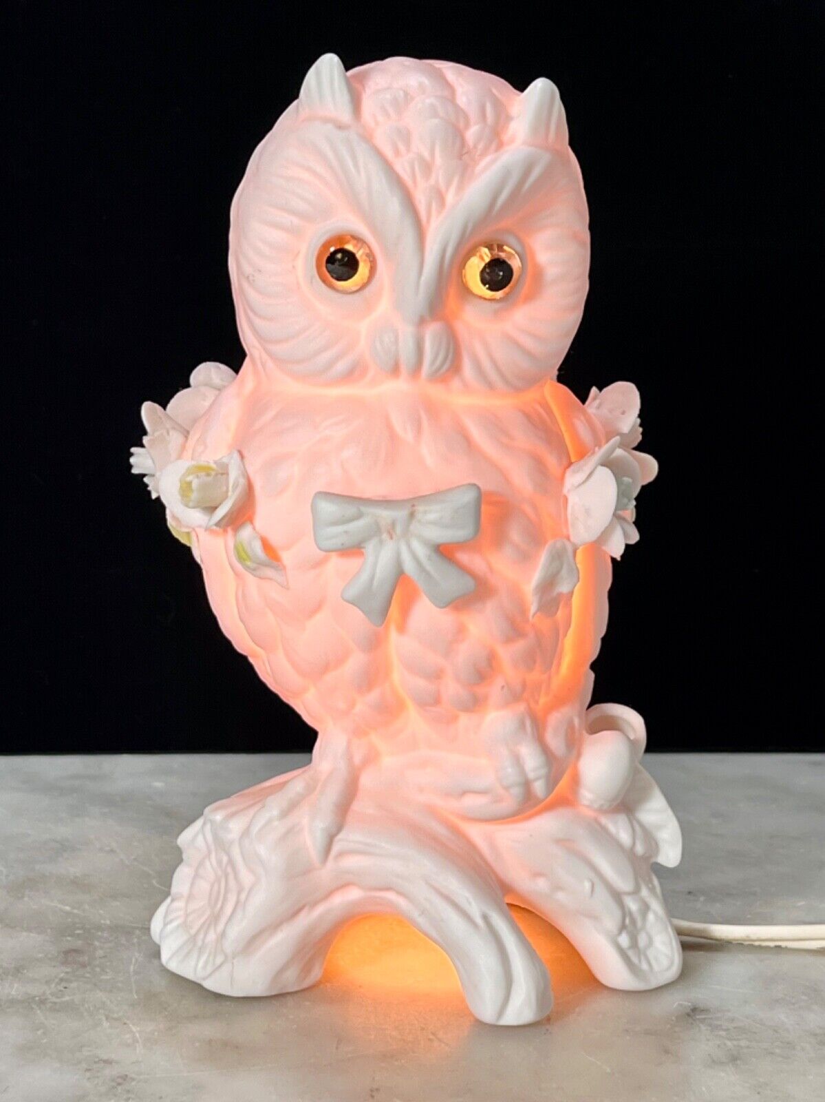VTG Snowy Owl Night Light Table Lamp Ceramic Glow White Owl Figurine 6