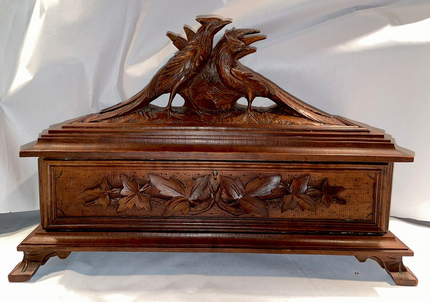 Rare Antique Black Forest Swiss/German Carved Wooden Glove/Jewelery Box- Musical