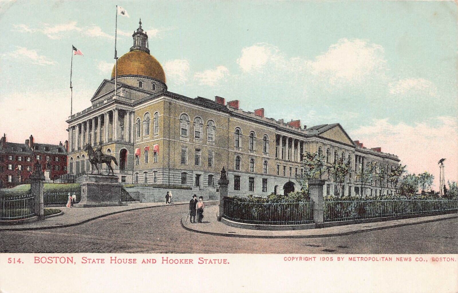 State House & Hooker Statue, Boston, Massachusetts, 1905 Postcard, Unused 