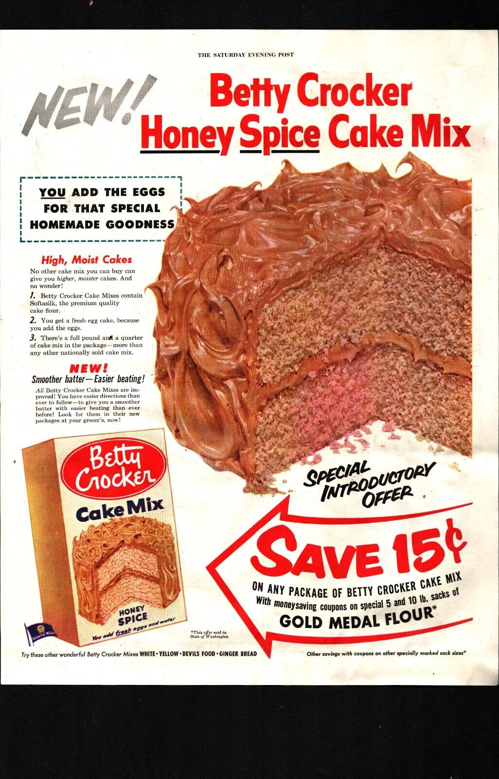 Vintage 1950s Betty Crocker Cake Mix Print Ad honey spice d9