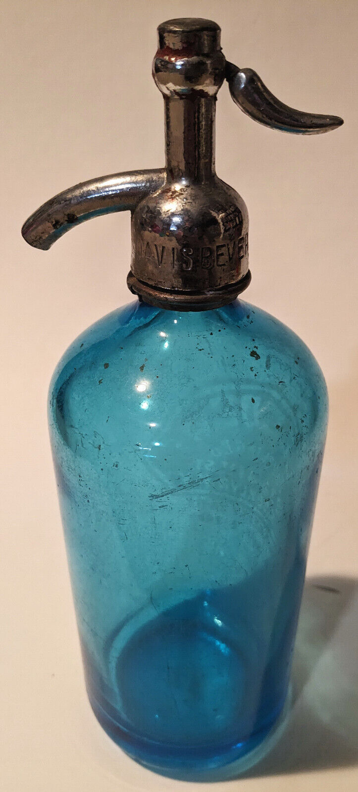 ~VINTAGE~ antique SELTZER BOTTLE Blue Glass *BROOKLYN NY* Decorative Collectible